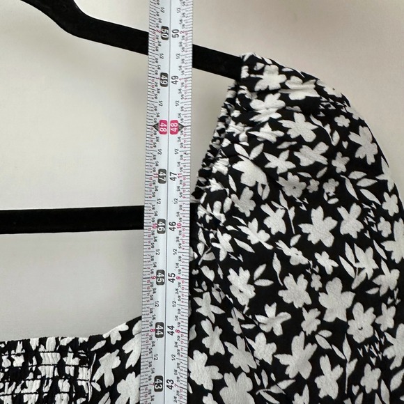 NWT & Other Stories Floral Square Neck Midi Dress Black White Double Puff Slit 2 - Picture 14 of 14